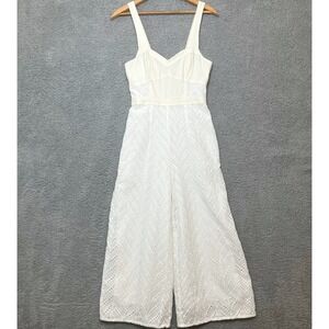 Ett:Twa Anthropologie Jumpsuit Women‎ 2 Linen Cotton White Eyelet Lace Wide Leg